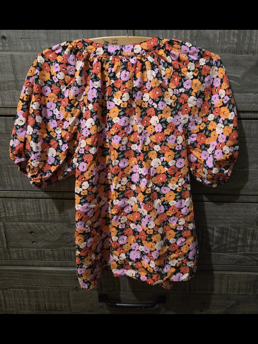 LOFT Petite Floral Peasant Blouse LP Puff Sleeve Tie Neck Cottagecore Boho Top